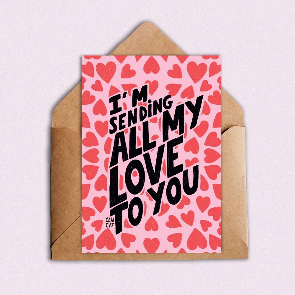 Sending all my love to you | carte postale lettering: Rose