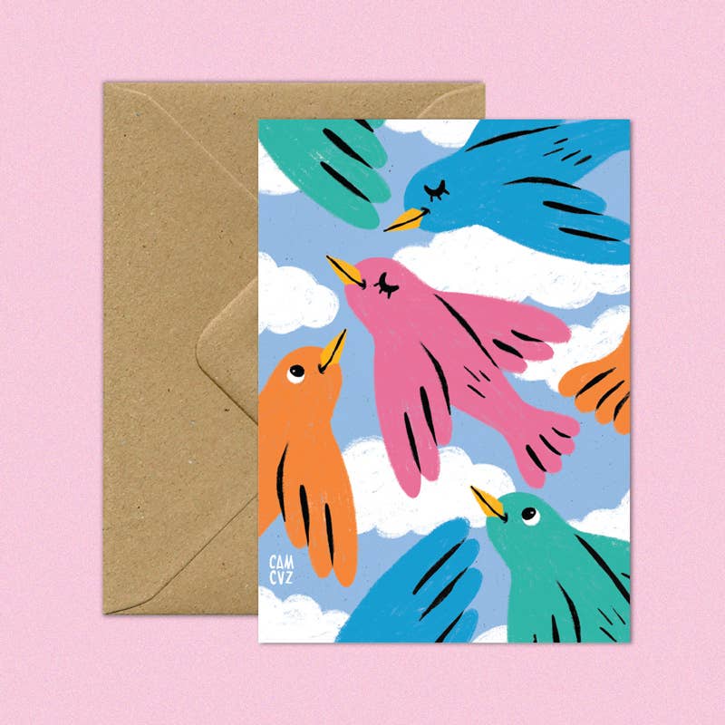 Birds In The Sky | carte postale enfants naïf carte de voeux