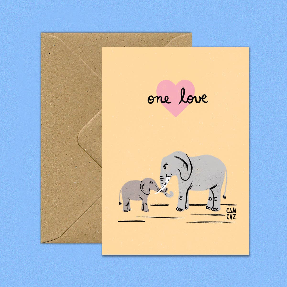 Éléphant et éléphanteau One love | carte postale A6 animaux