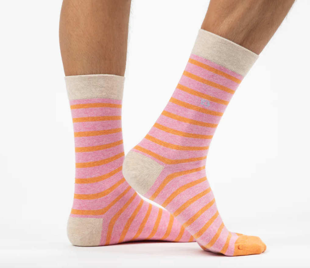 Chaussettes en coton peigné à rayures larges - Rose, rayé orange - BILLY BELT
