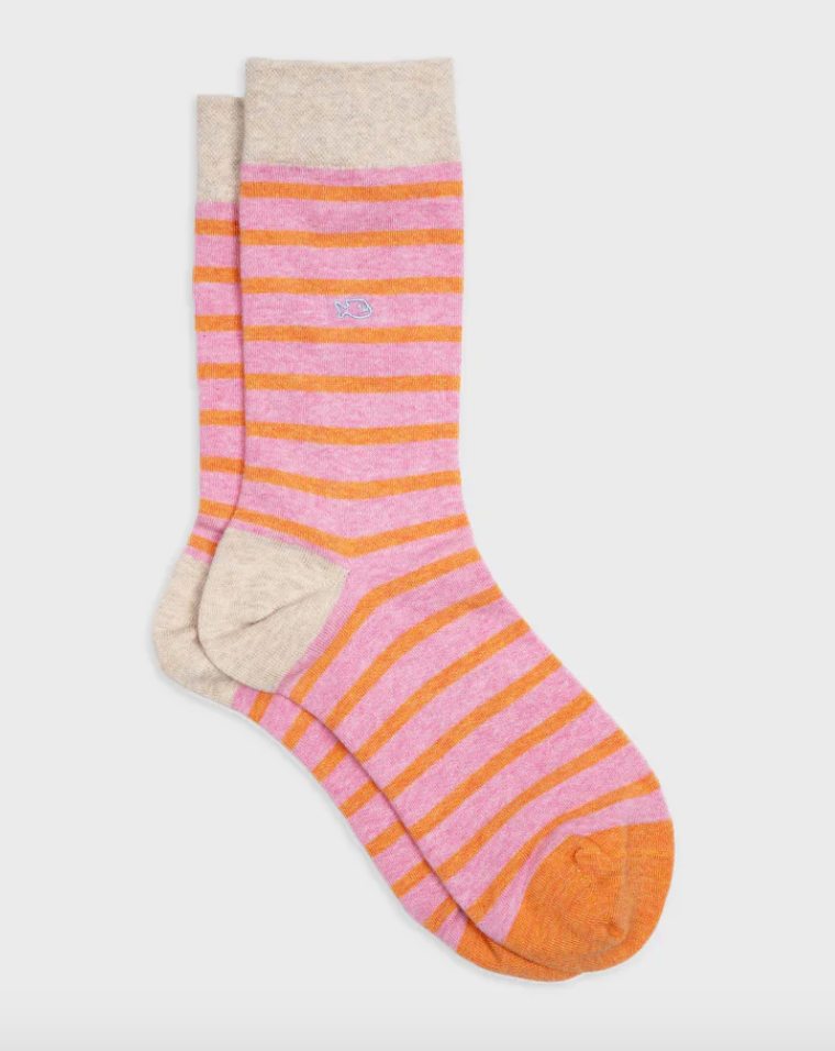 Chaussettes en coton peigné à rayures larges - Rose, rayé orange - BILLY BELT