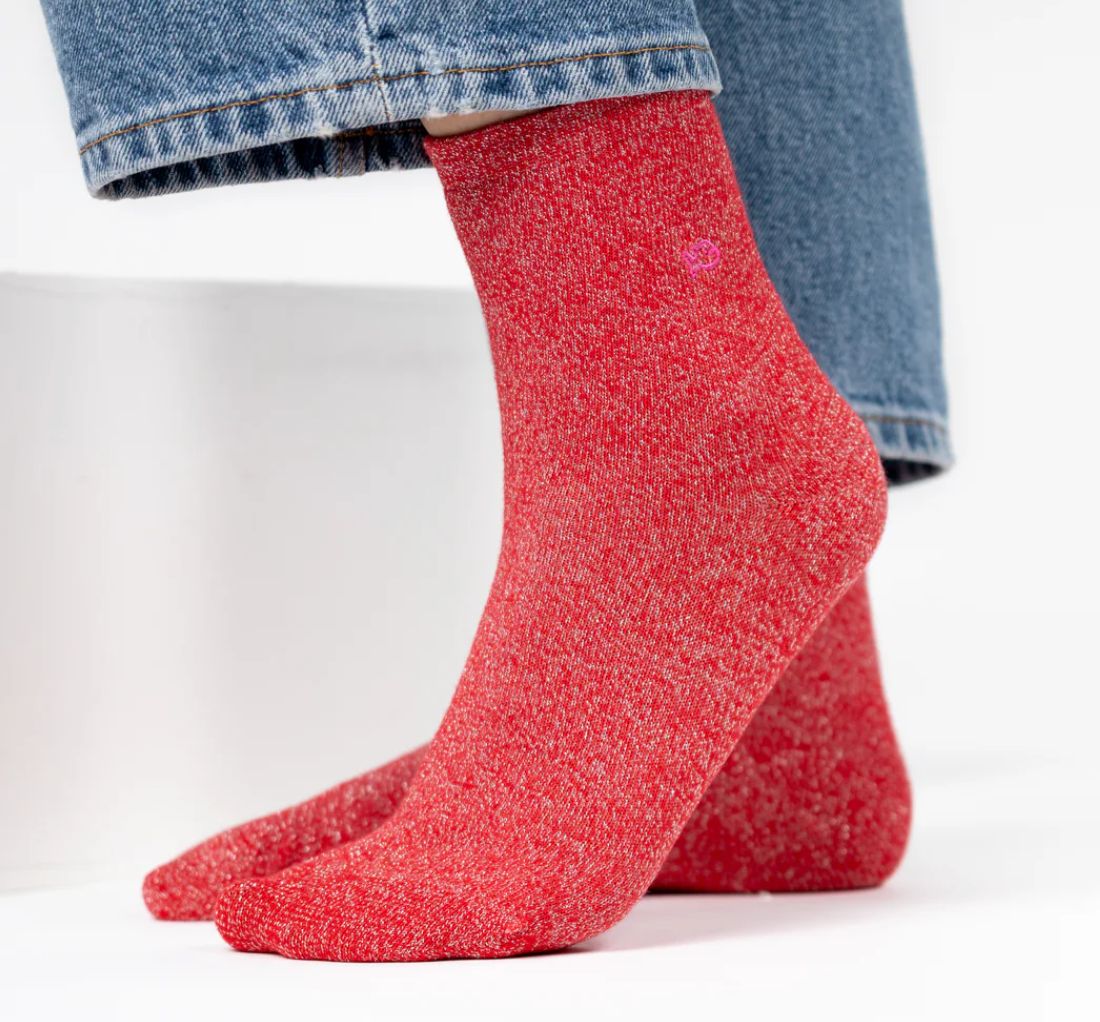 Chaussettes pailletées en coton peigné Unies - Rouge - BILLY BELT