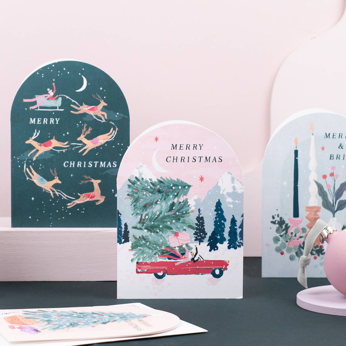 Cartes de Noël avec voiture transportant sapins | Cartes saisonnières de fête