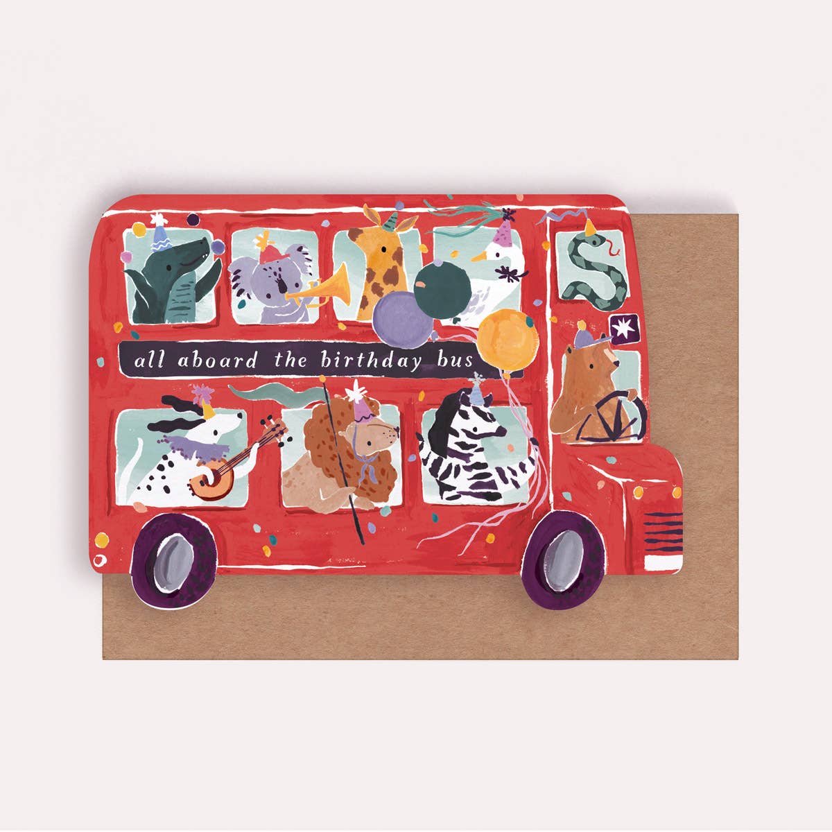 Carte d'anniversaire pour enfants en bus de fête | Carte de vœux pour enfants