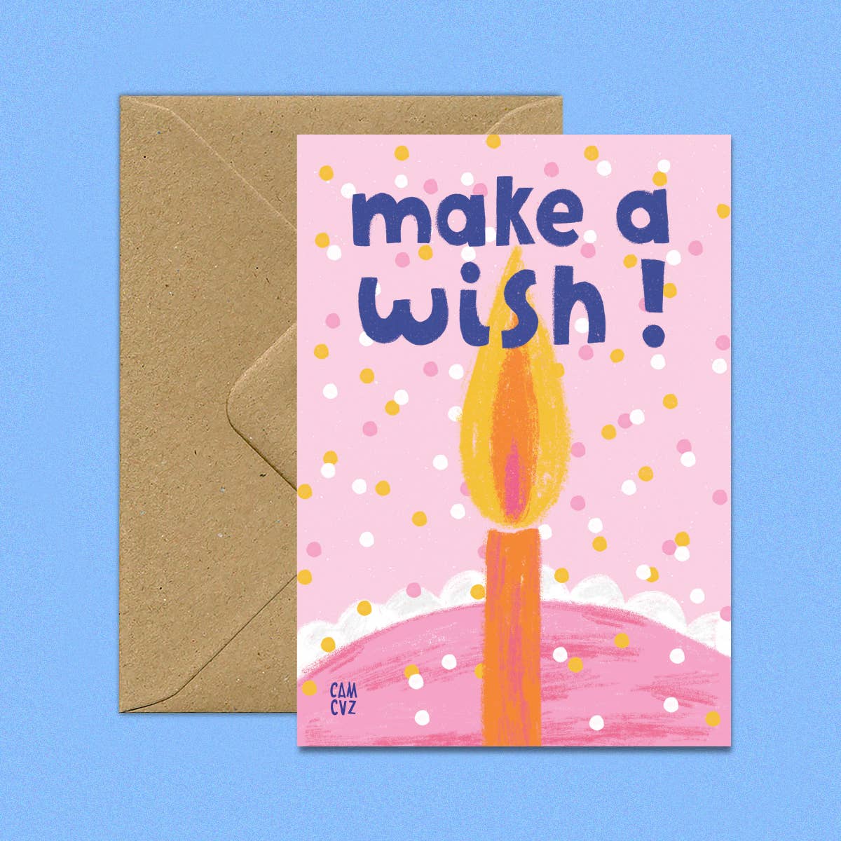 Make a wish | carte postale d'anniversaire, bougie, gâteau