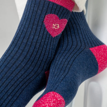 Chaussettes en coton peigné Coeur - Bleu marine