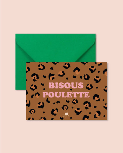 Carte "Love" : Bisous poulette - léopard (avec enveloppe)