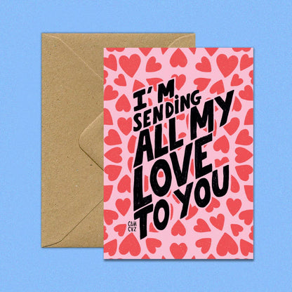 Sending all my love to you | carte postale lettering: Rose