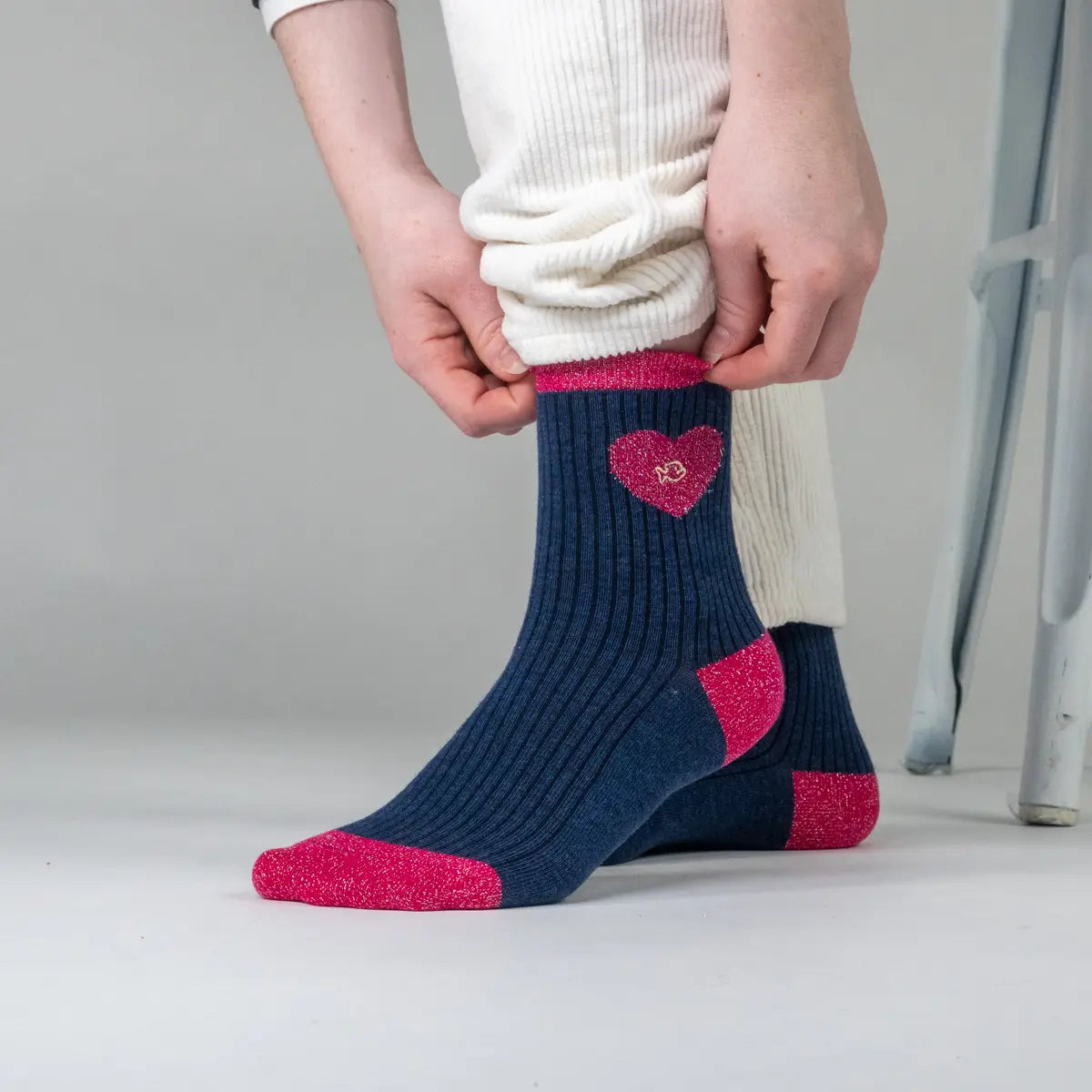 Chaussettes en coton peigné Coeur - Bleu marine