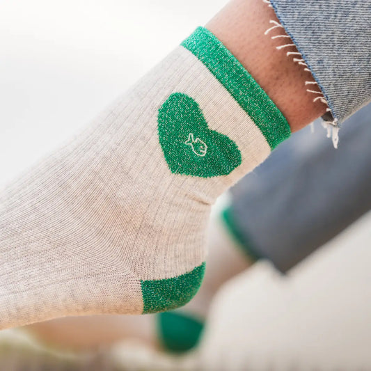 Chaussettes coeur - Blanc et vert