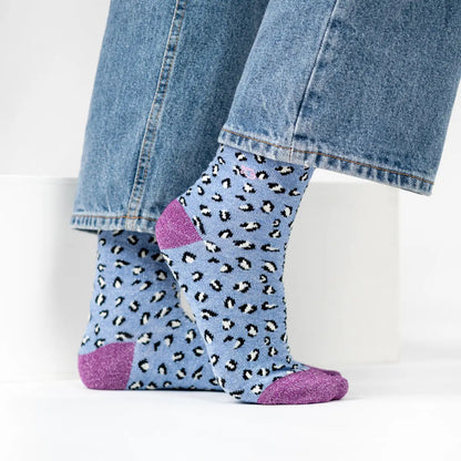 Chaussettes léopard pailletées - Bleu