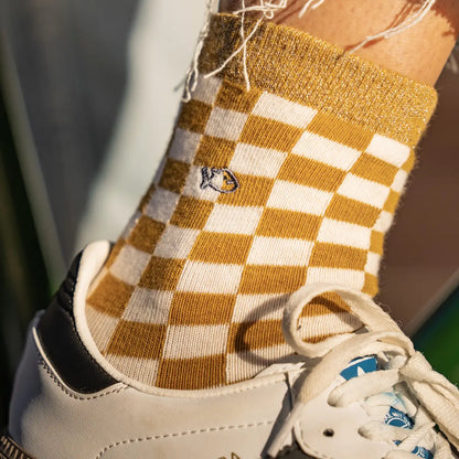 Chaussettes à carreaux - Jaune et blanc