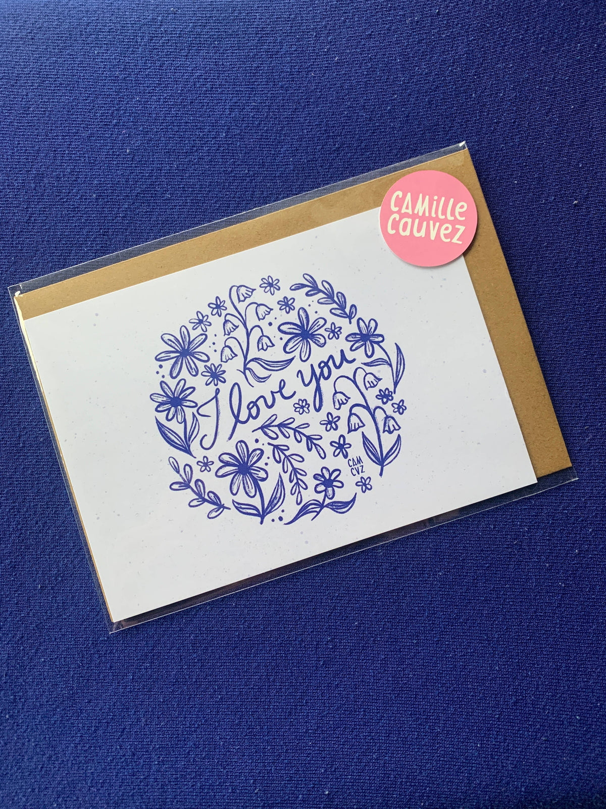 I love you | Carte Postale Fleurie ornementale bleue: A6
