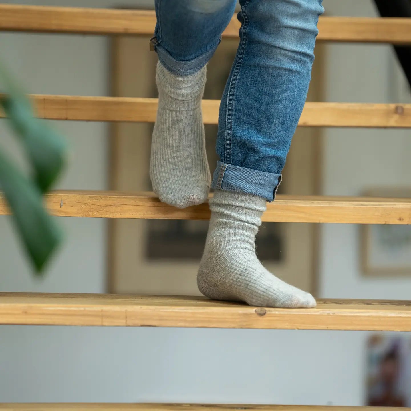 Chaussettes en laine avec angora Gris