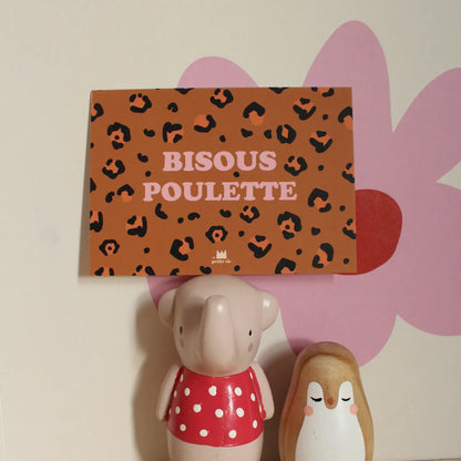 Carte postale - Bisous poulette - léopard