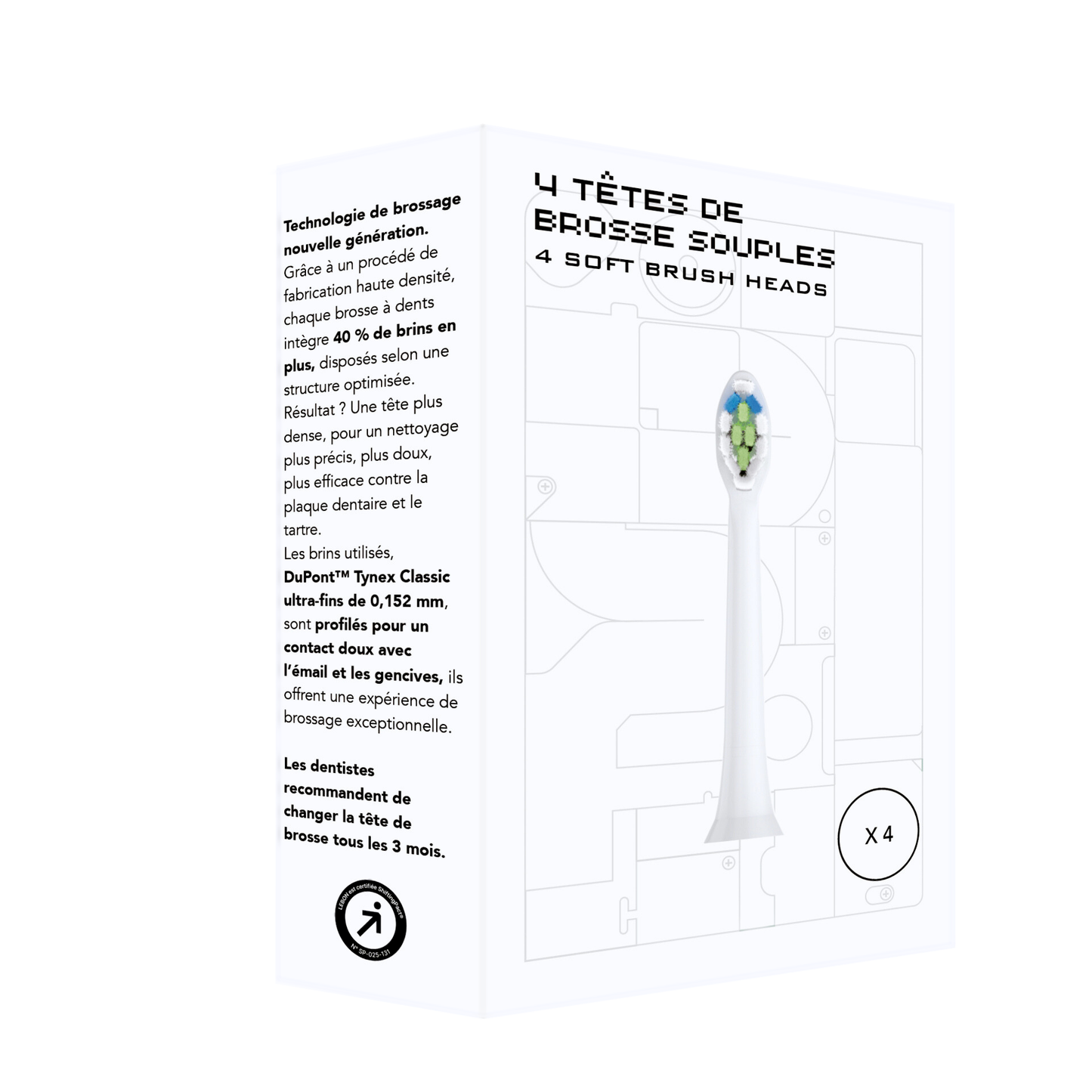 Têtes de brosse de rechange x 4 - LEBON