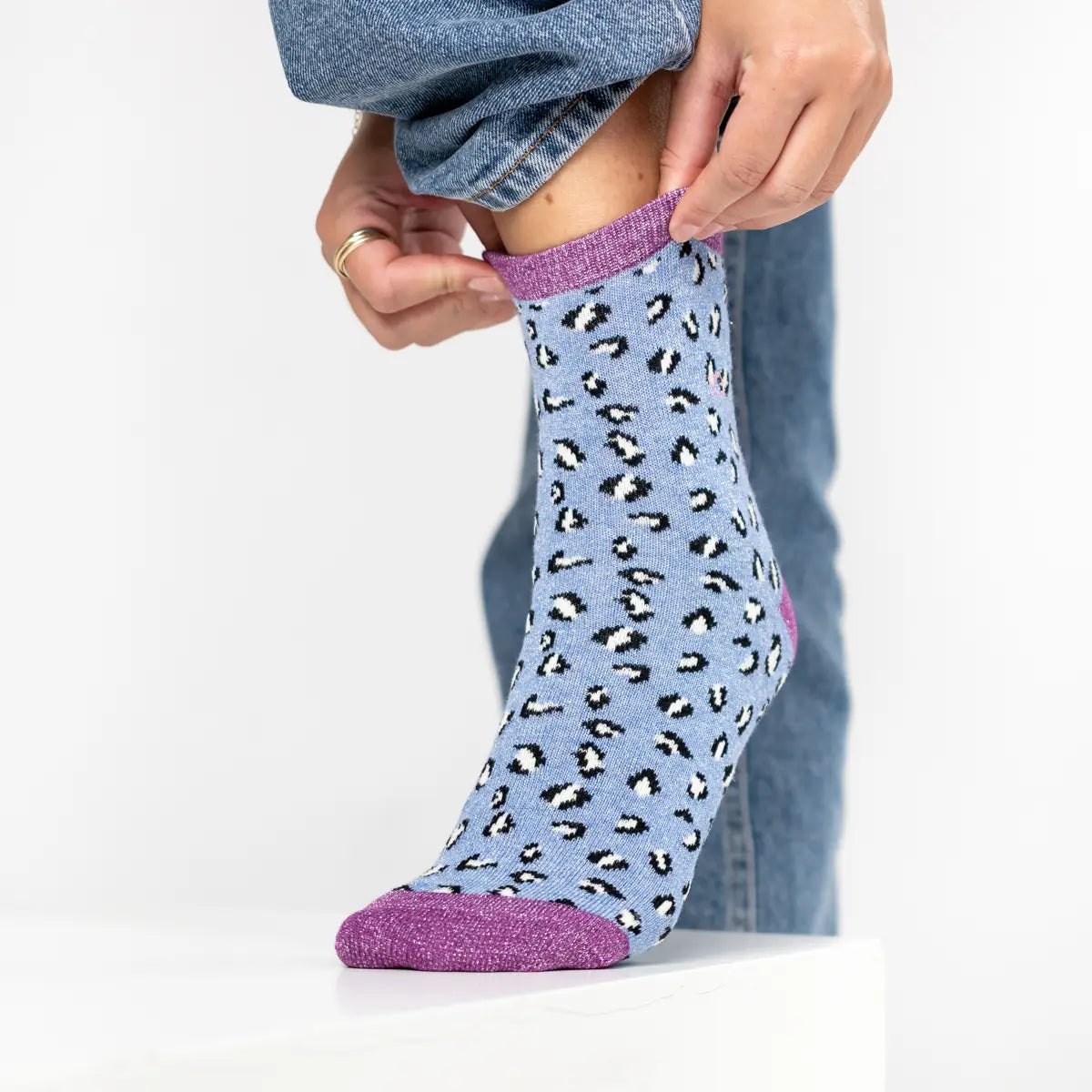 Chaussettes léopard pailletées - Bleu