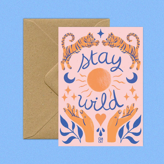 Stay wild | carte postale tigre citation voeux