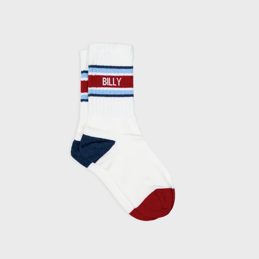 Chaussettes en coton peigné rétro - Blanc, rayé rouge et bleu BILLY BELT
