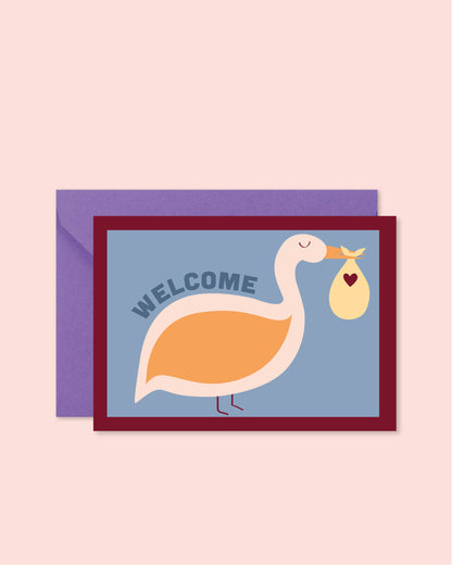 Carte "naissance" - Welcome baby cigogne (avec enveloppe)