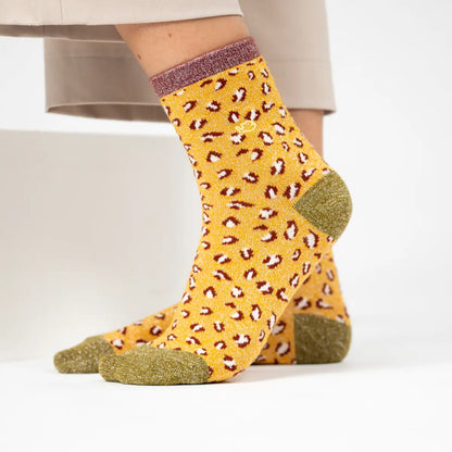 Chaussettes léopard pailletées - Jaune