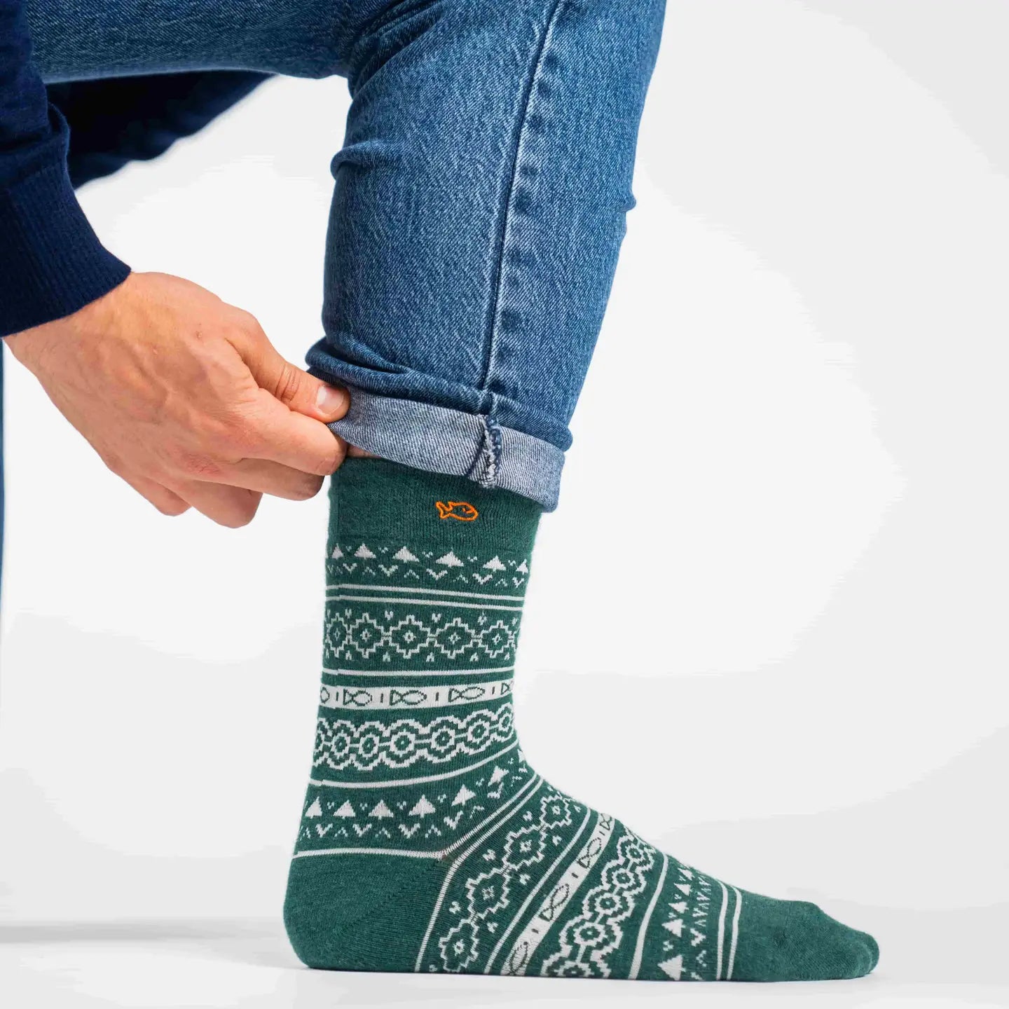 Chaussettes en coton peigné Jacquard - Vert