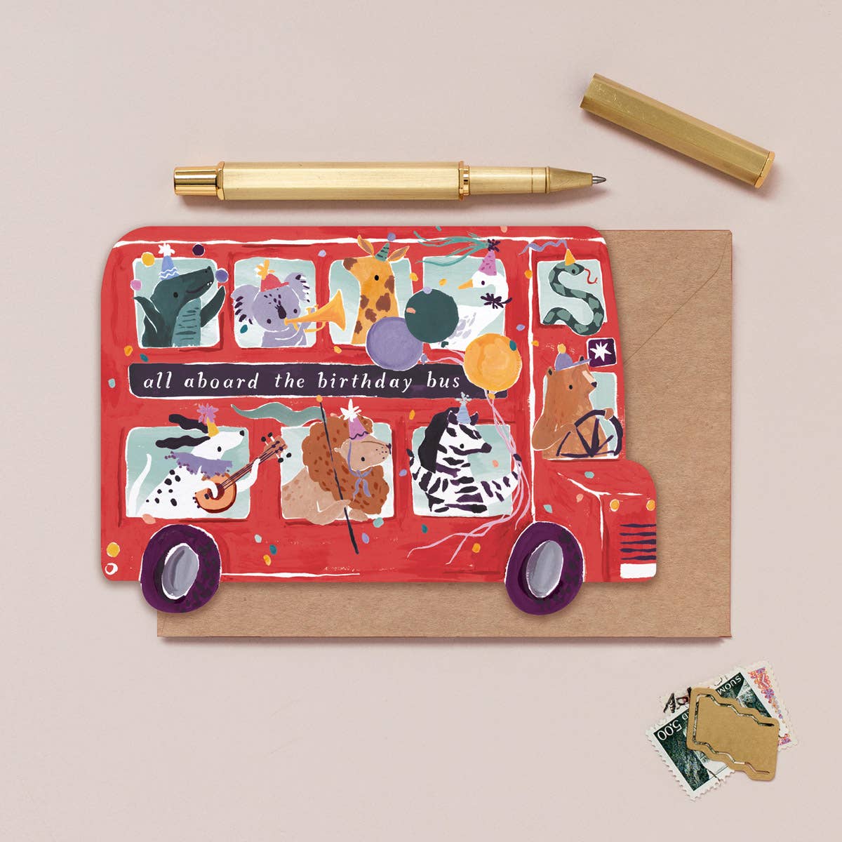 Carte d'anniversaire pour enfants en bus de fête | Carte de vœux pour enfants SISTER PAPER CO