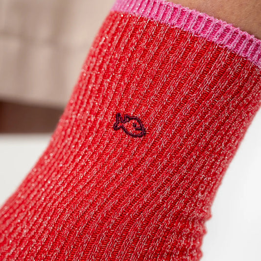 Chaussettes vintage pailletées - Rouge