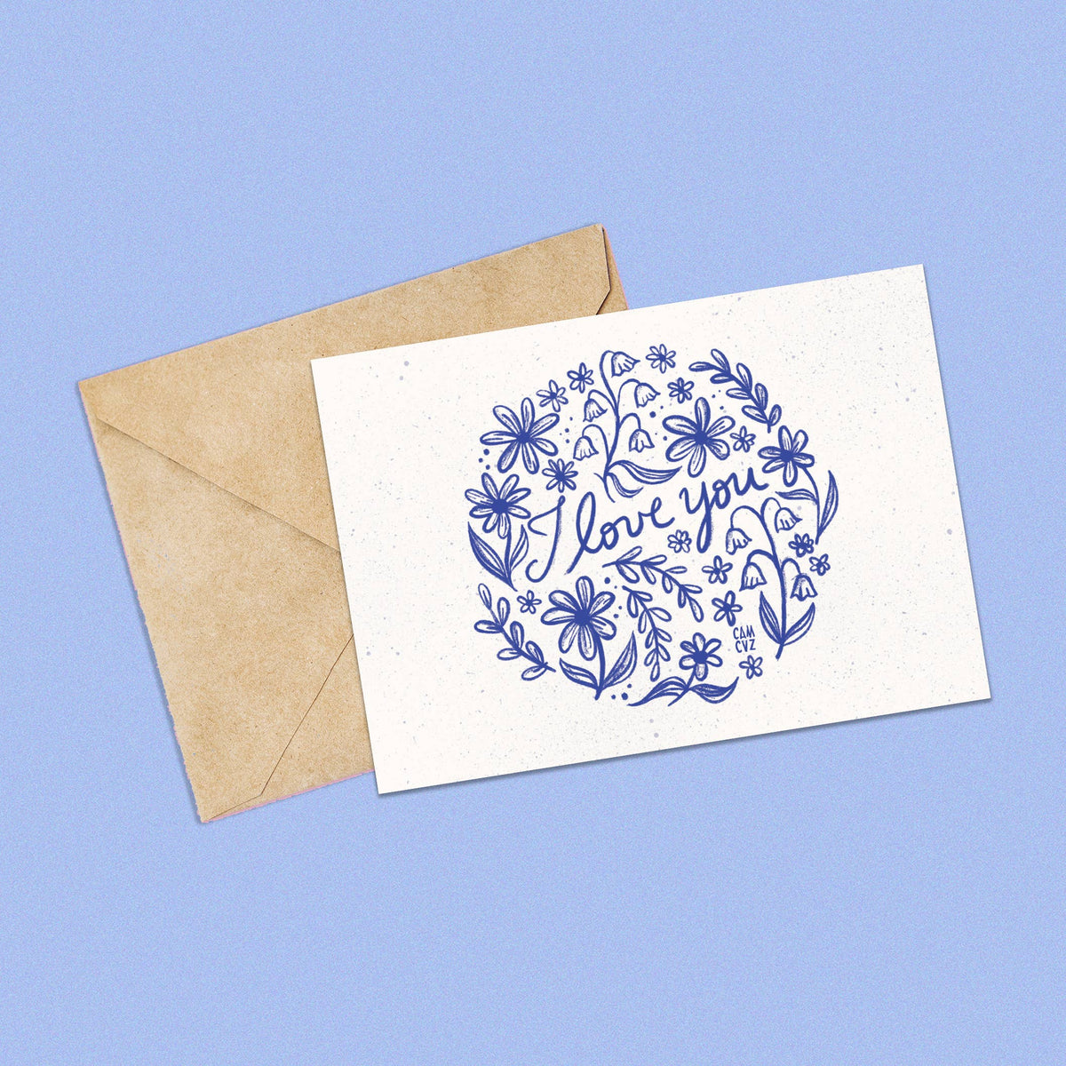I love you | Carte Postale Fleurie ornementale bleue: A6