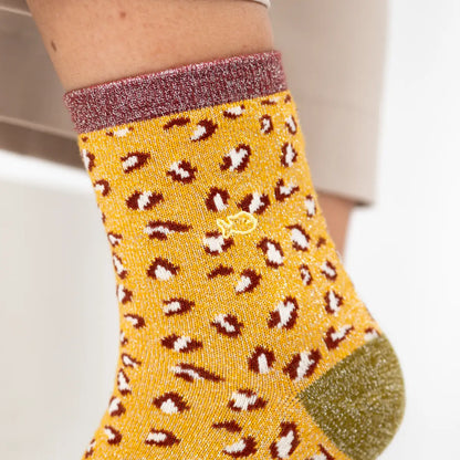 Chaussettes léopard pailletées - Jaune