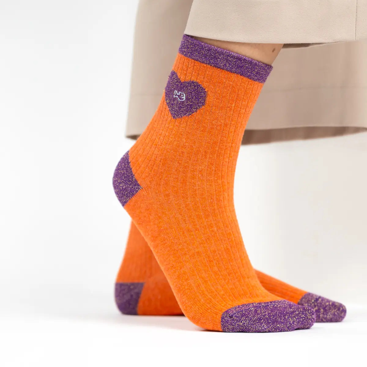 Chaussettes coeur - Orange et violet