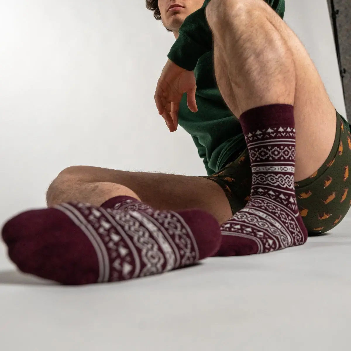 Chaussettes en coton peigné Jacquard - Bordeaux