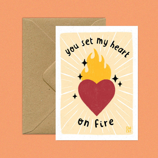 Set my heart on fire | carte postale cœur sacré